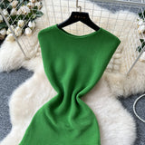 Fongt Luxury Famous Lady Senior Sense Sleeveless Knitted Dress Female Folds Splicing Body Of The Royal Sister Temperament Dress
