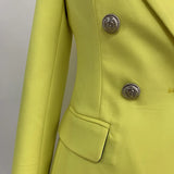 QUALITY Newest Fashion 2023 Designer Blazer Women's Lion Buttons Double Breasted Fluorescence Yellow Blazer