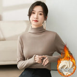 Modal Pullover Tops Women Casual Slim Thicken Fleece Lined Tshirt Korean Half Turtleneck Lambwool Fluff Tee Warm