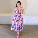 Fongt Spring And Summer New Women's Dress Prints The Shoulder Dress A Word Shoulder Fashion Swing
