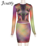 Y2K Print Polka Dot Two Piece Set Women Croped Tops+Mini Skirt Body-Shaping Matching Hipster Outfits Female