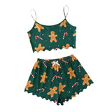 Fongt Sleeveless Gingerbread Man Sling Vest Milk Silk Home Clothing Pajamas Female Autumn Summer Suit-Outfit