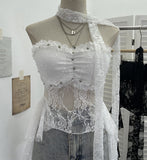 Fongt Shooting Street Lace Tectory Hottie Wearing Chest Pad Sexy Irregular Ribbon Sleeveless Top 8077