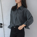 Gray 2020 Spring Summer New Long Sleeve Notch Collar All-match Blouse Coat Women Loose Casual Fashion Solid Shirts