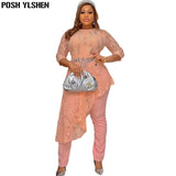 Two Piece Set Clothes African Dresses for Women Pant Suits 2022 Lace Hot Drilling Irregular Long Dress Sexy Outfits for