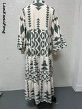 New Casual Printed Shirt 5XL Dress Loose Button Long Sleeve Elegant Vintage Bohemian Dress-Outfit