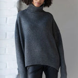 Women's Knitted Solid Turtleneck Sweater Oversize Long Sleeve Ladies Loose Pullover Tops 2022 Autumn Warm Female