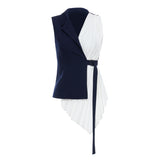 Fongt New Splicing Fold Design Irregular Hem Can Be Buckled Buckle Top Vest Coat Female QD780