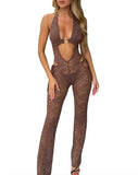Summer Hanging Neck Sexy Bosom Hollow Lace Perspective Micro-Tlalong Trousers New Women's