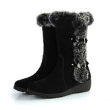 Winter Boots Flock Winter Shoes Ladies Fashion Snow Boots Shoes Thigh High Suede Mid-Calf