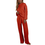 Knitted Sweat Suits Women Matching Sets Long Sleeve Hoodie+wide-legged Pants Loungewear Sweater Set Two Piece