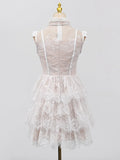 Fongt Dress Women's New Sweet Wind Lace Stitches With High-Sleeveless Short Dresses In Summer