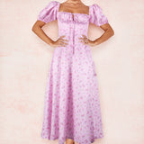 Fongt Women's New Broken Flower Collar Sexy Open Fork Spring Dress Women