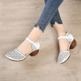Genuine Leather Women Sandals Summer Shoes 5CM High Heels Retro Women Shoes 2021 Hollow Out