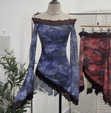 Fongt Leopard Print Lace Spliced Double-Layer Mesh Shoulder Irregular Loudspeaker Top 9912