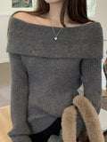 Solid Off Shoulder Knit Sweater-Outfit