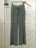 Knitted Flare Pants Warm Drawstring Slim Women Pants High Waist 2023 Autumn and Winter New Purple Rose Red Woman