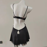 Fongt Process Embroidery Sexy Simulation Silk Pajamas 2025 New Spring And Autumn With Chest Cushions Of High-End Lace Sling Skirt