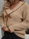 Fongt Autumn And Winter Women's Sweater V-Neck Bow Tie With A Hundred Sets Of Clothes On The Head
