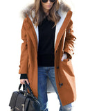 Fongt Autumn And Winter Burst Single Hooded Wool Collar Lady Jacket Wish Five-Color Eight-Yard Long Model