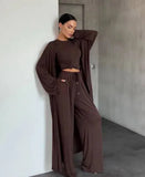 Fongt 2025 New Women's Round-Neck Long-Sleeved Broad-Legged Trouser Commuting Suit