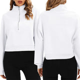 Women Stand Neck Zip-up Sweatshirts Casual Fall Spring Long Sleeve Pullover Tops Autumn Winter Streetwear