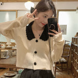 Women Retro Japan Style Cropped Patchwork Aesthetic All-match Cute Autumn Sweaters Casual Trendy Mujer Elegant