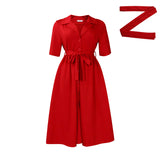 Fongt African Women's Dress 2025 Summer New Fashion Suit Collar Short Sleeve Solid Color Swing Dress
