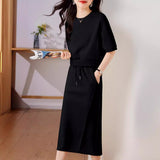Fongt Sports Casual Lazy Set For Summer 2025 Soft Air Cotton Short Sleeves + Fork Dress