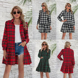 Fongt Spring And Summer Cake Dress Plaid Shirt Long Sleeve Single-D Row Buckle Women's Clothing