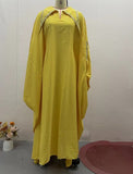 Fongt 2025 New Women's Set Diamond-Collared Bat Sleeve Loose Dress