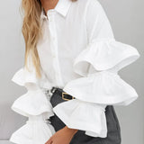 Fongt Design Feels White Lotus Leaf-Side Shirt 2025 Autumn And Winter New Casual Temperament