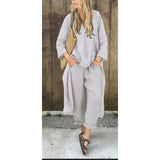 Fongt Spring And Autumn Cotton Tamply Size Women's Loose Casual V-Neck Long-Sleeved Trousers Two-Set Set