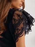 Women Butterfly Short Sleeve Tshirts Summer Lace Cotton T-shirt Tops Casual O Neck Tee Tops Slim Mesh Chiffon White Lady