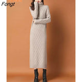 Bottoming Sweater Skirt Over The Knee 2023 Autumn and Winter New Thickened Turtleneck Knitted Dress Women