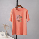 Aesthetic Graphic Cotton T Shirts Women Summer Simple Line Print Loose Tees Vintage Short Sleeve Casual Female