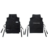 Men Hip Hop Combat Vest Cargo Jacket Streetwear Harajuku Buckle Ribbon Tactical Vest Bomber Waistcoat Utility
