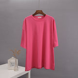 Fongt Loose Open Fork Cotton Short-Sleeved T-Shirt Women Comfortable Round Neck Solid Color T Hot Sale