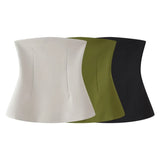 Fongt Spring Sexy Women's Pure Color Bare Shoulder Sleeveless Word Collar Short Shirt With Breast Vest