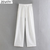 Women Simply Solid Green Color Pockets Casual Straight Pants Female Chic Elastic Waist Lace Up Summer Long Trousers
