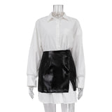 Fongt New Fashion Women's Spring Wear A Simple Loose White Shirt Waist Seal Short Skirt Suit-Outfit