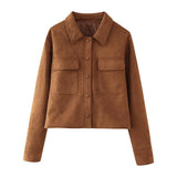 Fongt New INS Style Retro Style Simple Collar Pocket Deer-Skin Jacket