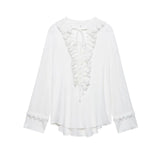 Fongt New Loose V-Neck Cascade Trim With Long-Sleeved Shirt