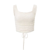 Fongt Women's Fall 2023 New Sexy Pleated Strap Top French Style Lace Skirt