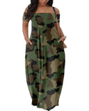 Summer New Women's Fashion Leisure Sexy Print Bare Shoulder Dress-Outfit