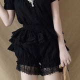 Lolita Safety Shorts Pink Girl Kawaii Lace Ruffle Cotton Underwear Tiered Pumpkin Short Pants Victorian Gothic JK Bloomers-Outfit