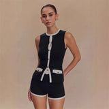 Fongt Scented Elegant Knitted Top Button French Sleeveless Sleeveless Shirt Vest 2025 Summer Burst