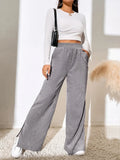 Fongt Autumn And Winter New Women's High-Waisted Slacks Solid Color Corduroy Splicing Open Trousers Women