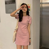 Fongt Summer New Korean Version Slim Solid Color Short-Sleeved T-Shirt Women Long Dress Women's