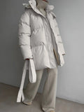 Fongt Casual Waist Thin Hooded Medium Long Bread Cotton Clothes Women Thick Cotton Coat Brown
